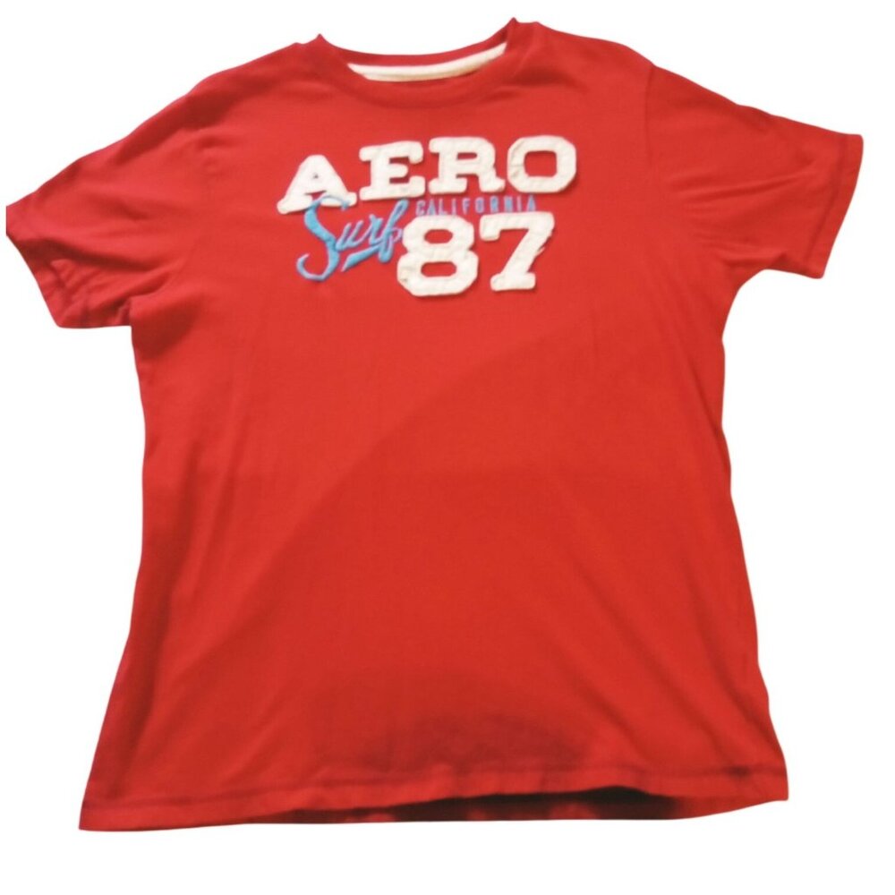 T-Shirt Aero Surf 87 California Boys Mens Red Large Aeropostale Round Neck Tee